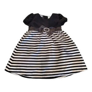 24m, Sol La Vita- Black and White Velvet Stripe Baby Dress